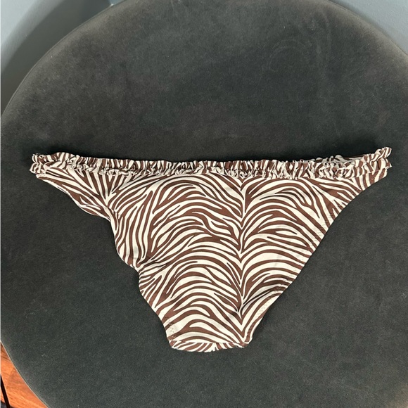 BCBGMaxazria Swim Zebra Print Ruffled Swim Bikini Bottoms in Brown/White - Picture 3 of 6